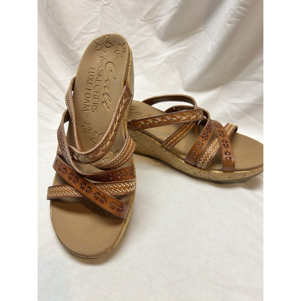 Skechers Cali Beverlee Tiger Posse Wedge Sandals Brown Strappy Women's Size 6